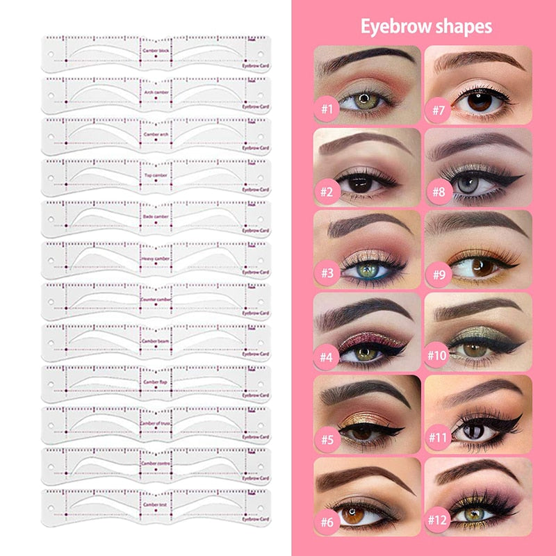 12Pcs/set Reusable Eyebrow Stencils Eye Brow Drawing Guide